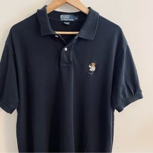 Vintage Ralph Lauren Polo Shirt Mens L Tuxedo Bear Black Short Sleeve RL13